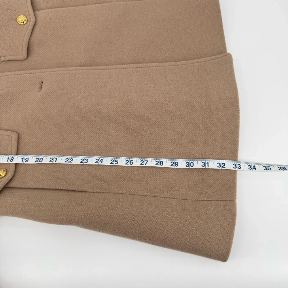 Zara Wool Blend Mid Length Coat Size M Faux Fur Removable Collar Camel Tan - Picture 15 of 17